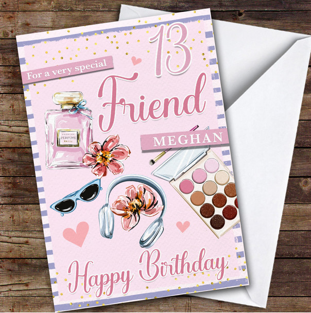 13th Friend Pink Makeup Teenager Custom Personalised Birthday Card