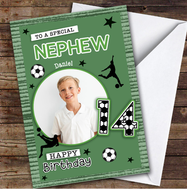 14th Nephew Football Photo Teenager Boys Custom Personalised Birthday Card