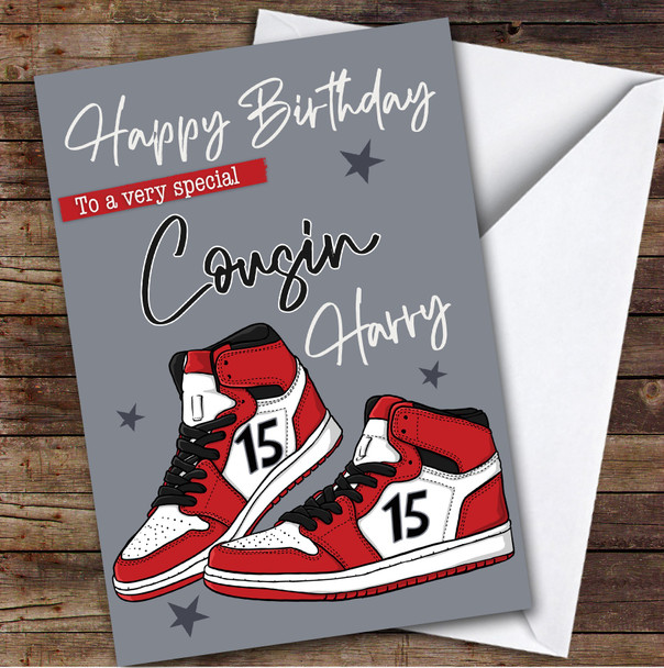 15th Cousin Trainers Sneakers Sport Teenager Personalised Birthday Card