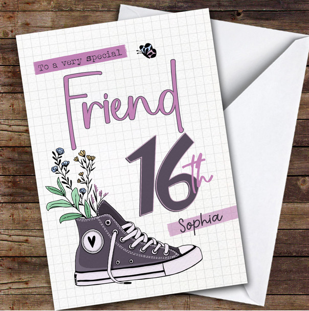 16th Friend Floral Trainers Sneakers Sport Teenager Personalised Birthday Card