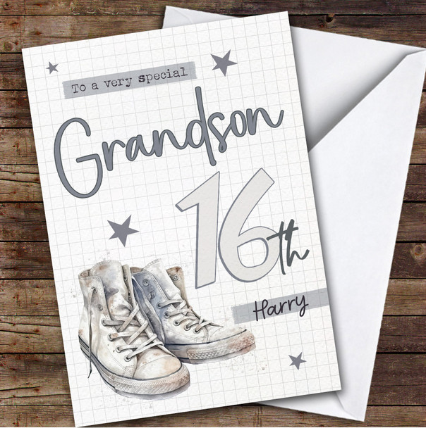 16th Grandson Trainers Sneakers Sport Teenage Boys Personalised Birthday Card