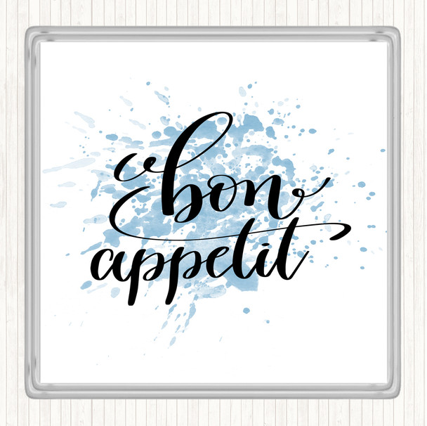 Blue White Bon Appetit Inspirational Quote Coaster
