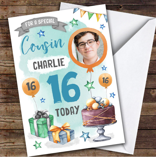 Cake Gift Photo Cousin 16th Teenager Custom Personalised Birthday Card