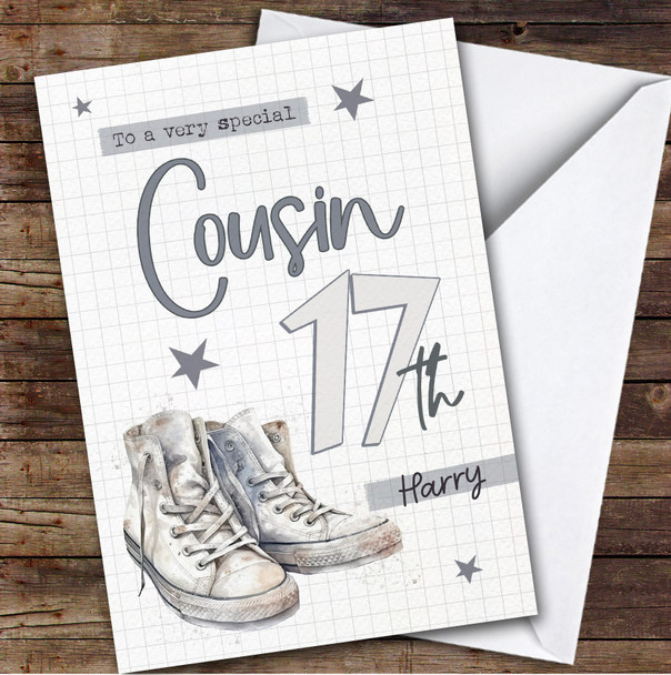 17th Cousin Trainers Sneakers Sport Shoes Teenager Personalised Birthday Card