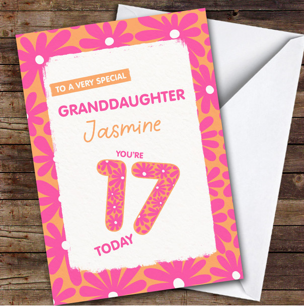 17th Granddaughter Pink Flowers Teenager Custom Personalised Birthday Card