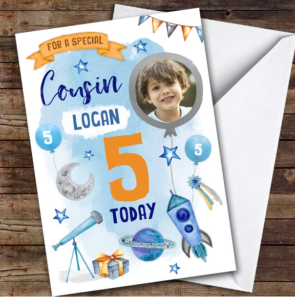 Boy's Space Rocket Astronaut Rocket Photo Cousin 5th Birthday Personalised Card Boy's Space Rocket Astronaut Rocket Photo Cousin 5th Birthday Personalised Card