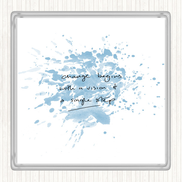 Blue White Change Simple Step Inspirational Quote Coaster