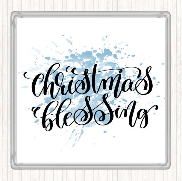 Blue White Christmas Blessing Inspirational Quote Coaster