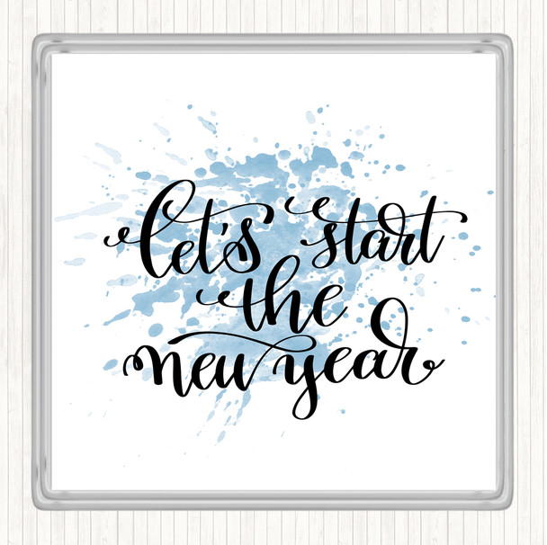 Blue White Christmas Lets Start New Year Inspirational Quote Coaster
