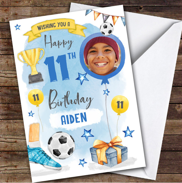 Boy's Football Sport Photo 11th Birthday Personalised Birthday Card