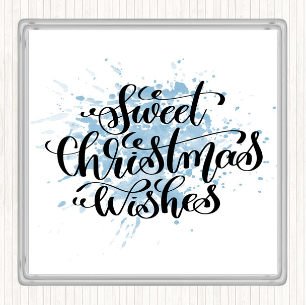 Blue White Christmas Sweet Xmas Wishes Inspirational Quote Coaster