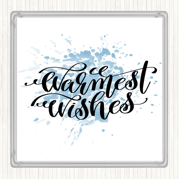 Blue White Christmas Warmest Wishes Inspirational Quote Coaster