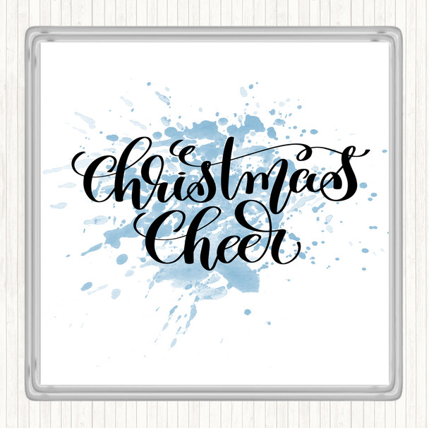 Blue White Christmas Xmas Cheer Inspirational Quote Coaster