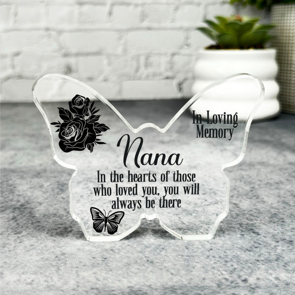 Nana Black Rose Memorial Butterfly Plaque Sympathy Gift Keepsake Gift