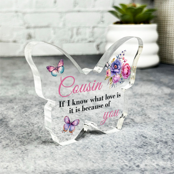 Gift For Cousin Pink Floral Butterflies Butterfly Plaque Keepsake Gift