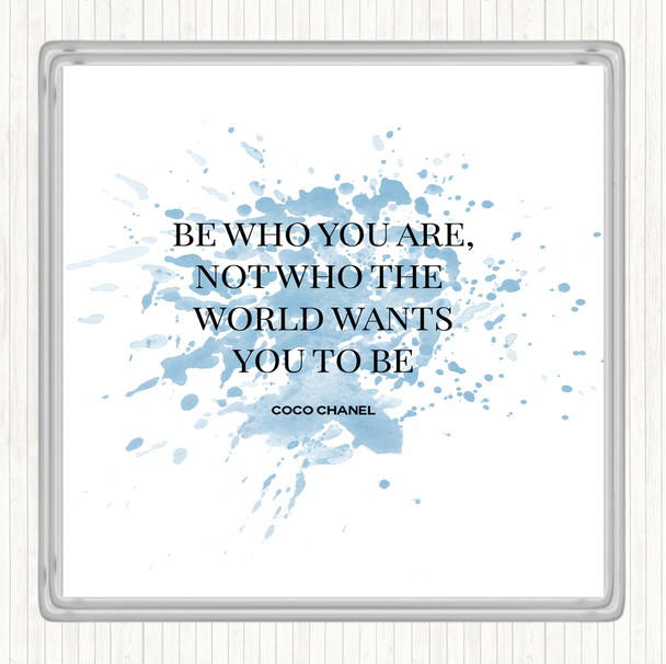 Blue White Coco Chanel Be Who You Are Inspirational Quote Coaster