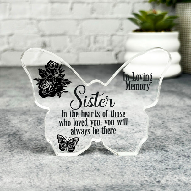 Sister Black Rose Memorial Butterfly Plaque Sympathy Gift Keepsake Gift