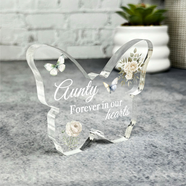 Aunty White Floral Memorial Butterfly Plaque Sympathy Gift Keepsake Gift