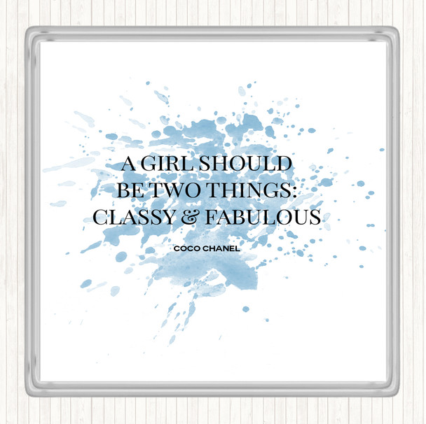 Blue White Coco Chanel Classy & Fabulous Inspirational Quote Coaster
