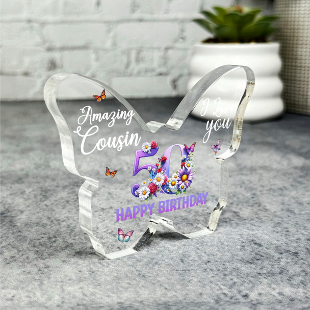 Cousin 50th Happy Birthday Present Floral Butterfly Plaque Keepsake Gift