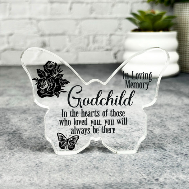 Godchild Black Rose Memorial Butterfly Plaque Sympathy Gift Keepsake Gift