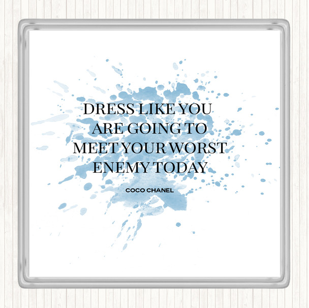 Blue White Coco Chanel Worst Enemy Inspirational Quote Coaster