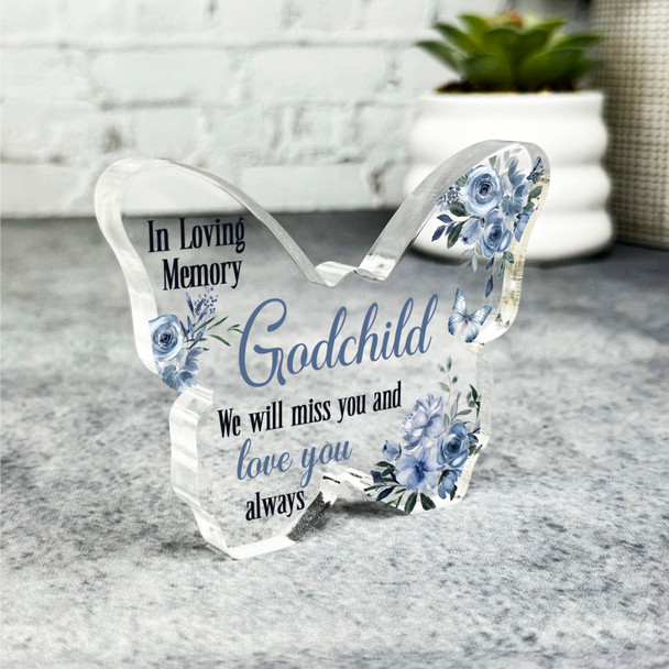 Godchild Navy Floral Memorial Butterfly Plaque Sympathy Gift Keepsake Gift