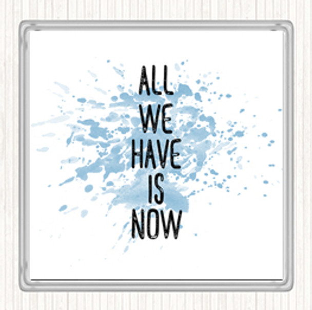 Blue White All We Have Is Now Inspirational Quote Coaster