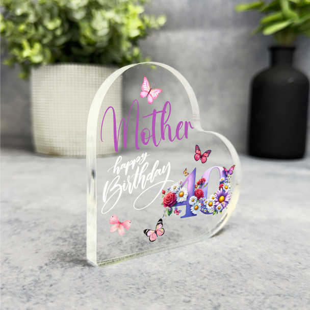 Mother 40th Birthday Present Purple Chamomile Floral Heart Plaque Keepsake Gift