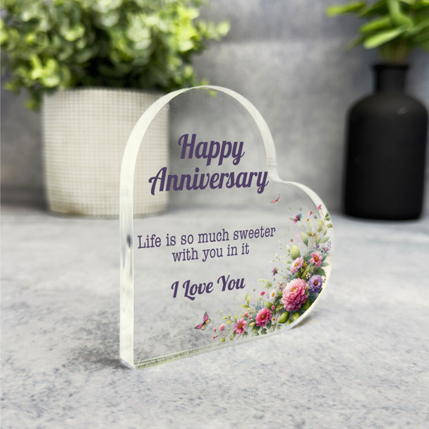 Happy Gift For Wedding Anniversary Floral Butterflies Heart Plaque Keepsake Gift