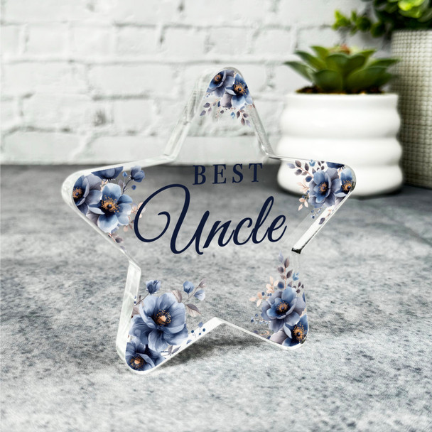Custom Ornament Gift For Best Uncle Navy Floral Star Plaque Keepsake Gift