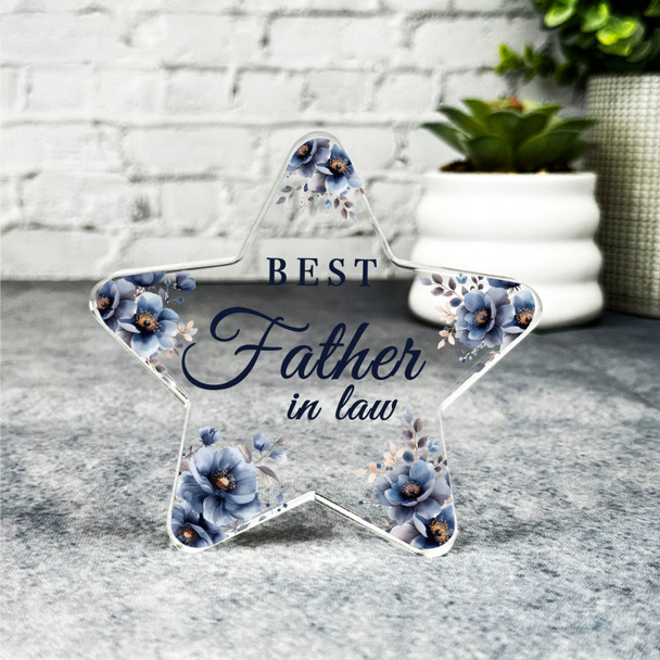 Gift For Best Father-In-Law Navy Floral Star Plaque Keepsake Gift