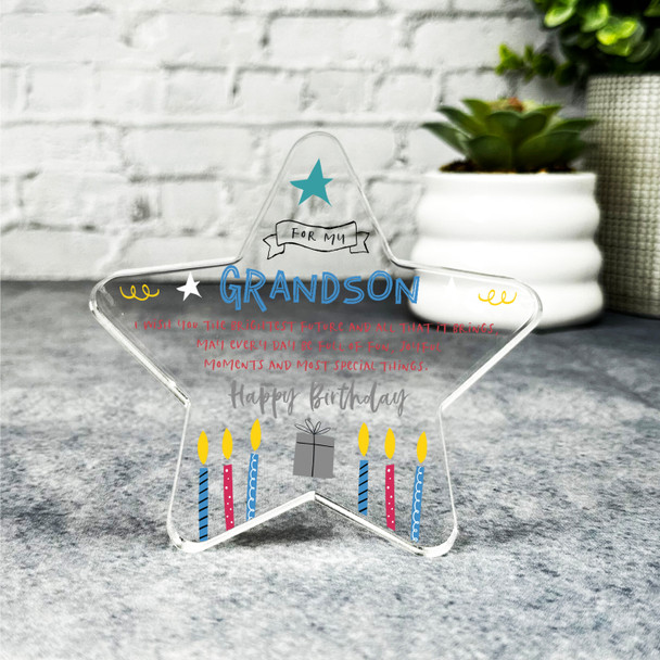 Grandson Happy Birthday Present Candles Star Plaque Keepsake Gift