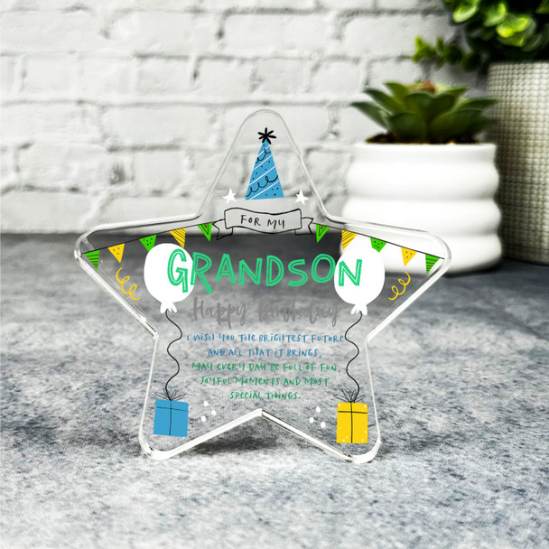 Grandson Happy Birthday Present Balloons Star Plaque Keepsake Gift