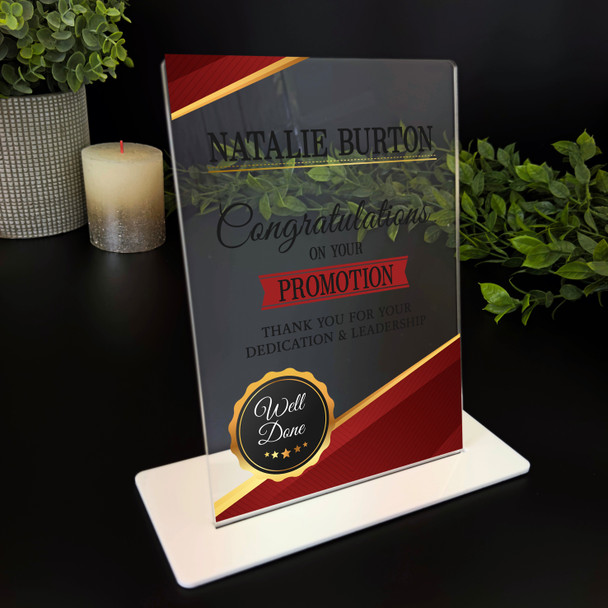 Work Promotion Congratulations Gold Red Gift Employee Personalised Gift Plaque