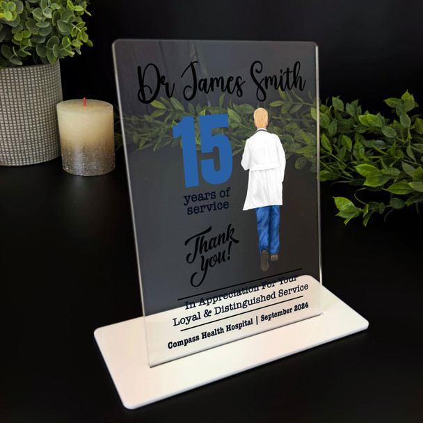 Medical Dr 15 Years Service 15th Anniversary Blonde Doctor Gift Employee Plaque