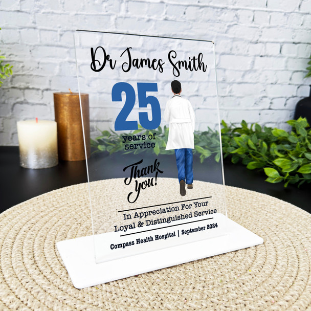 Medical 25 Yrs Service 25th Anniversary Black Hair Doctor Gift Employee Plaque