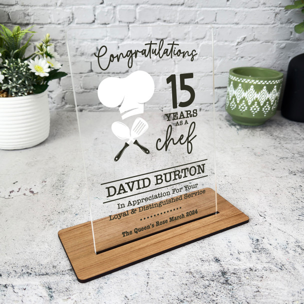 15 Years Service 15th Anniversary Chef Hat Gift Employee Personalised Plaque