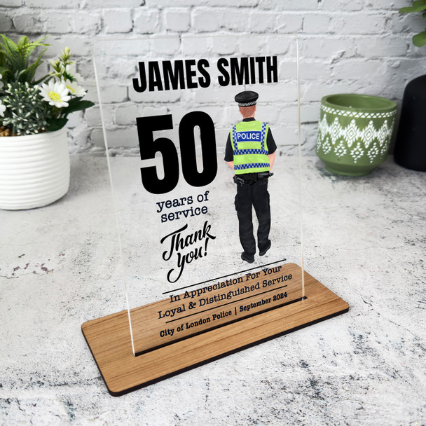 50 Years Service 50th Anniversary Brown Hair Him Police Gift Employee Plaque