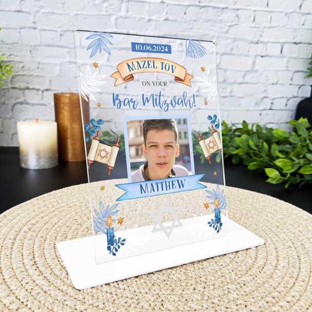 Bar Mitzvah Scroll Blue Boy Photo Gift Custom Personalised Gift Acrylic Plaque