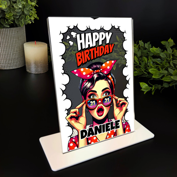 21st Birthday Gift Comic Style Women Sunglasses Personalised Gift Acrylic Plaque