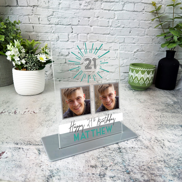 21st Birthday Gift Male Green Star Photo Custom Personalised Gift Acrylic Plaque