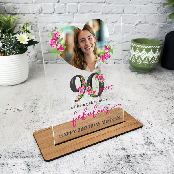 90th Birthday Gift Female Pink Roses Heart Photo Custom Personalised Gift Plaque