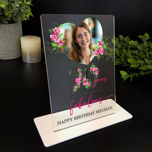 90th Birthday Gift Female Pink Roses Heart Photo Custom Personalised Gift Plaque