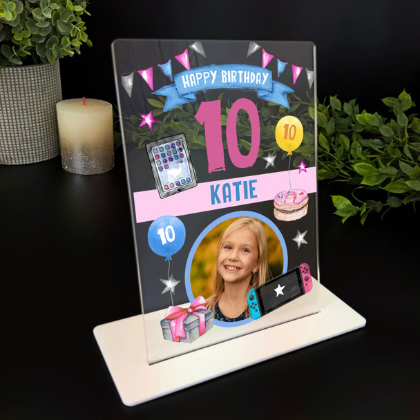 10th Birthday Gift For Tween Tech Switch Tablet Online Girl Pink Photo Gift Plaque