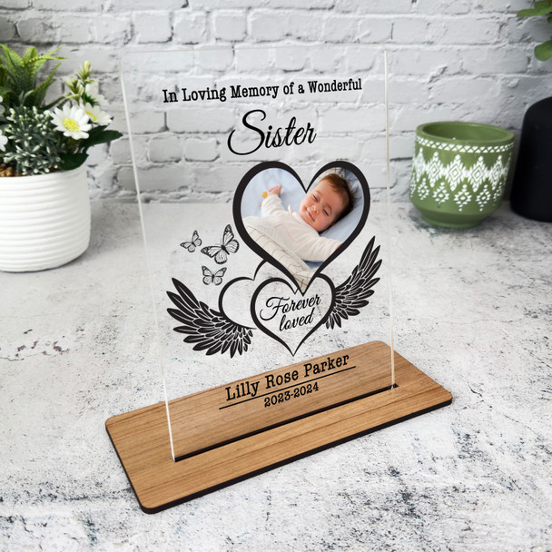 Sister Heart Wings Photo Memorial Keepsake Gift Personalised Gift Acrylic Plaque Sister Heart Wings Photo Memorial Keepsake Gift Personalised Gift Acrylic Plaque