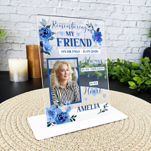 Friend Female Blue Flower Memorial Keepsake Gift Custom Personalised Gift Plaque