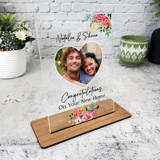 New Home Gift Watercolour Red Floral Heart Photo Custom Personalised Gift Plaque