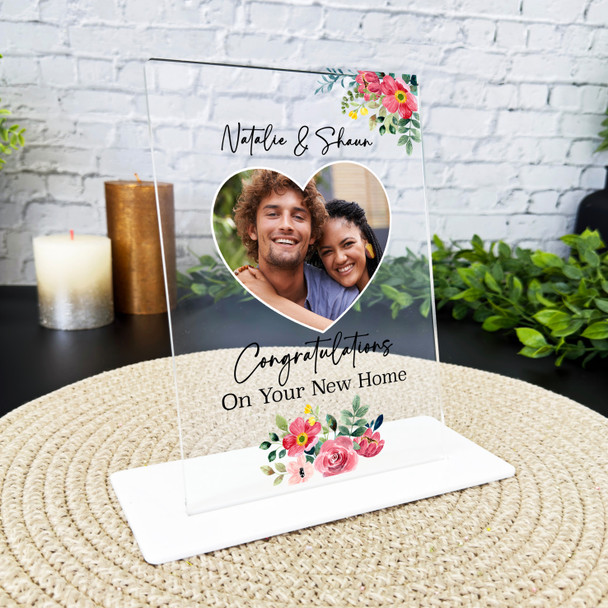 New Home Gift Watercolour Red Floral Heart Photo Custom Personalised Gift Plaque