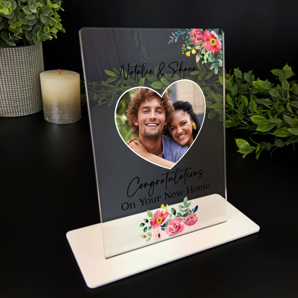 New Home Gift Watercolour Red Floral Heart Photo Custom Personalised Gift Plaque